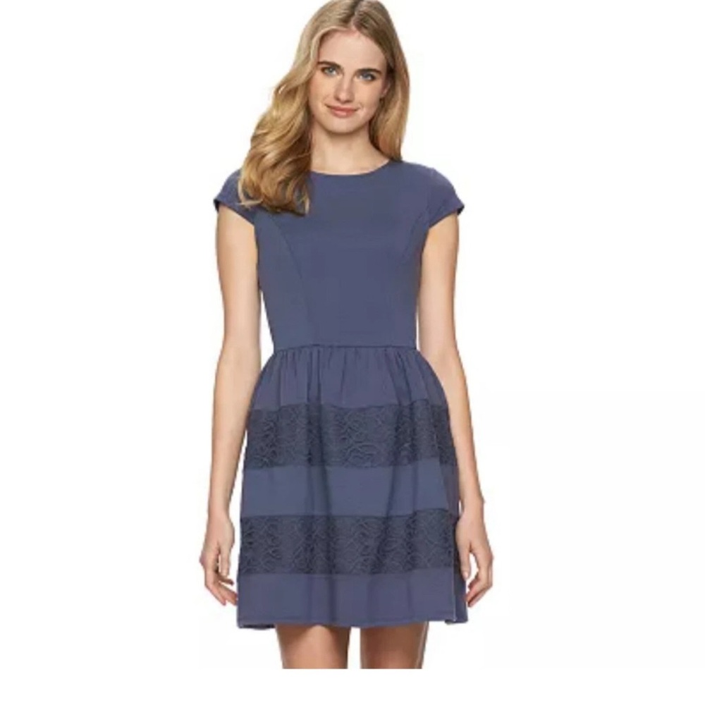 LC Lauren Conrad Purple Fit and Flare Mini Dress With Lace Accents Size 10